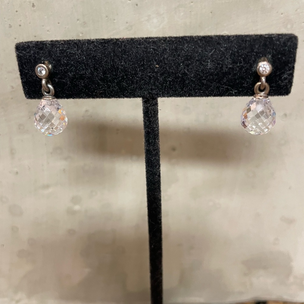 Pandora Sterling Silver Crystal Geometric Drop Earrings - Picture 7 of 9